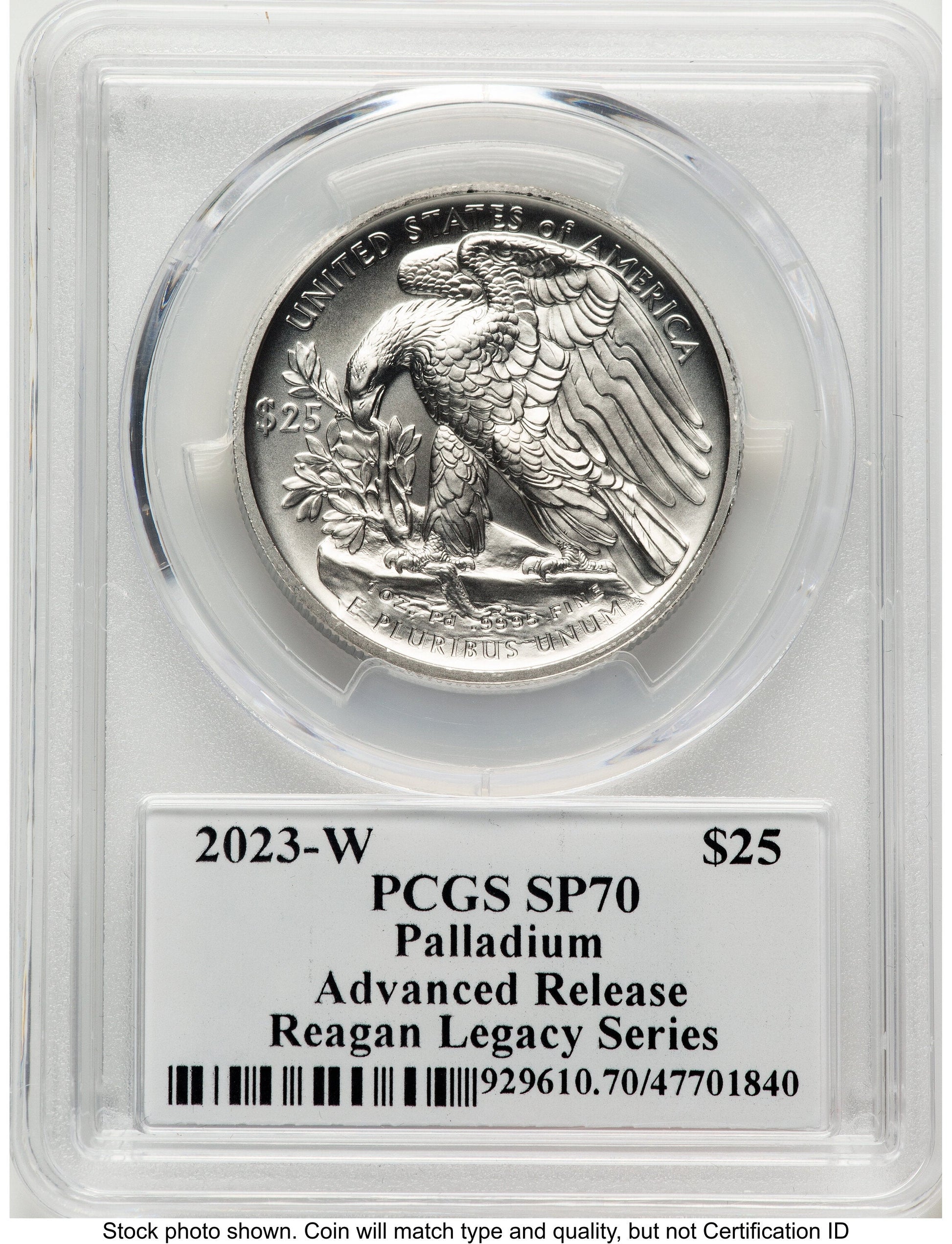 2023-W Palladium Eagle 1 oz Burnished AR Reagan Legacy Series Michael Reagan Picture PCGS MS70