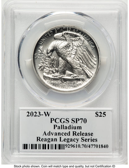2023-W Palladium Eagle 1 oz Burnished AR Reagan Legacy Series Michael Reagan Picture PCGS MS70