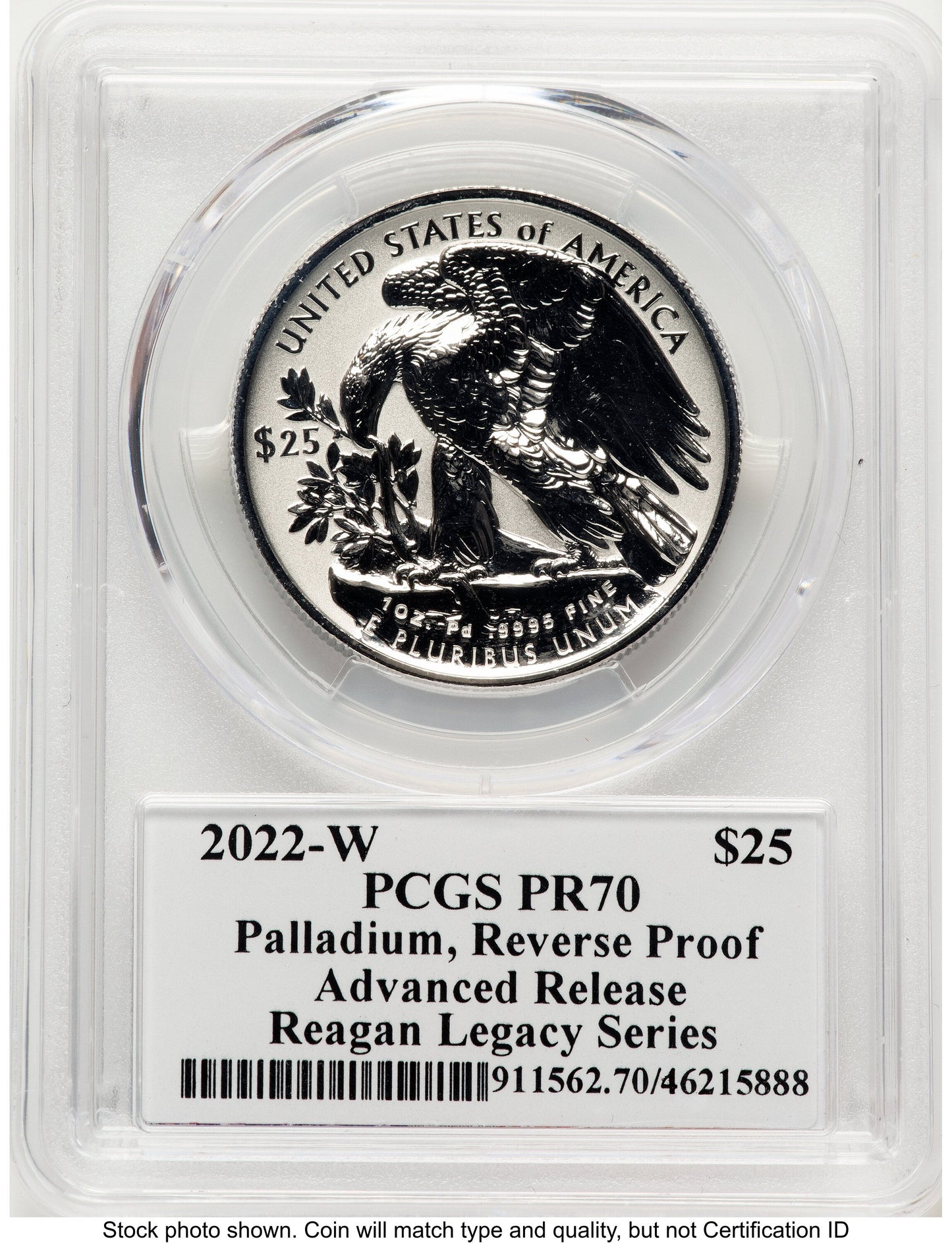 2022-W Palladium Eagle 1 oz REV AR Reagan Legacy Series Michael Reagan Picture PCGS PR70