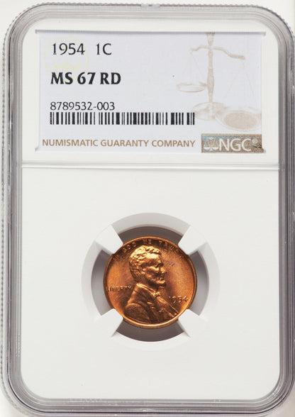 1954 1C RD Lincoln Cent NGC MS67