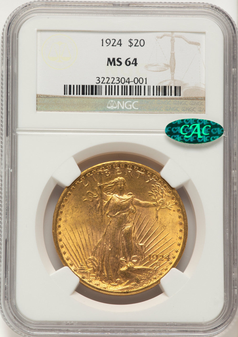 1924 $20 Saint CAC Brown Label Saint-Gaudens Double Eagle NGC MS64