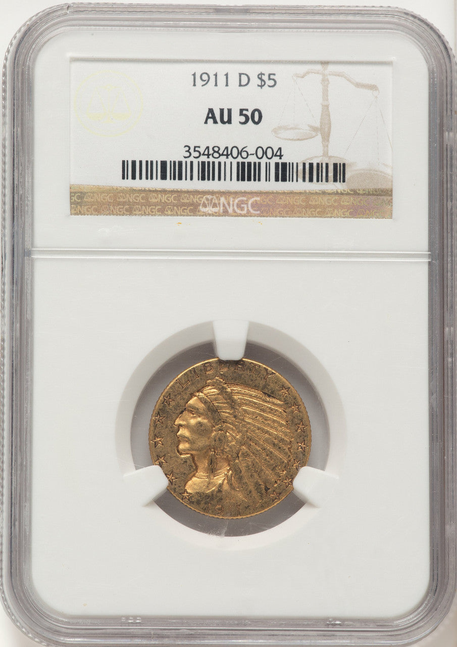 1911-D $5 Indian Half Eagle NGC AU50