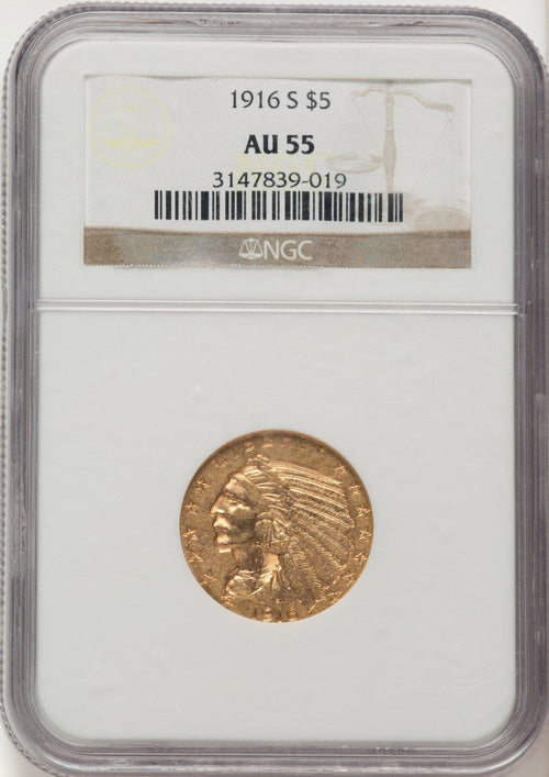 1916-S $5 Indian Half Eagle NGC AU55