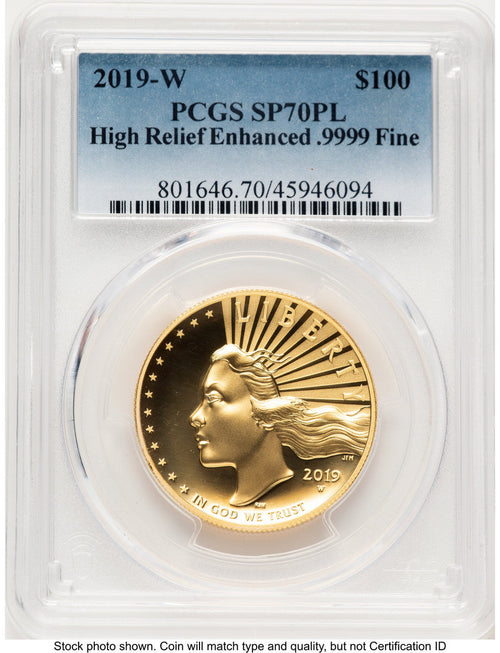 2019-W G$100 American Liberty High Relief Enhanced PL Blue Gradient PCGS MS70