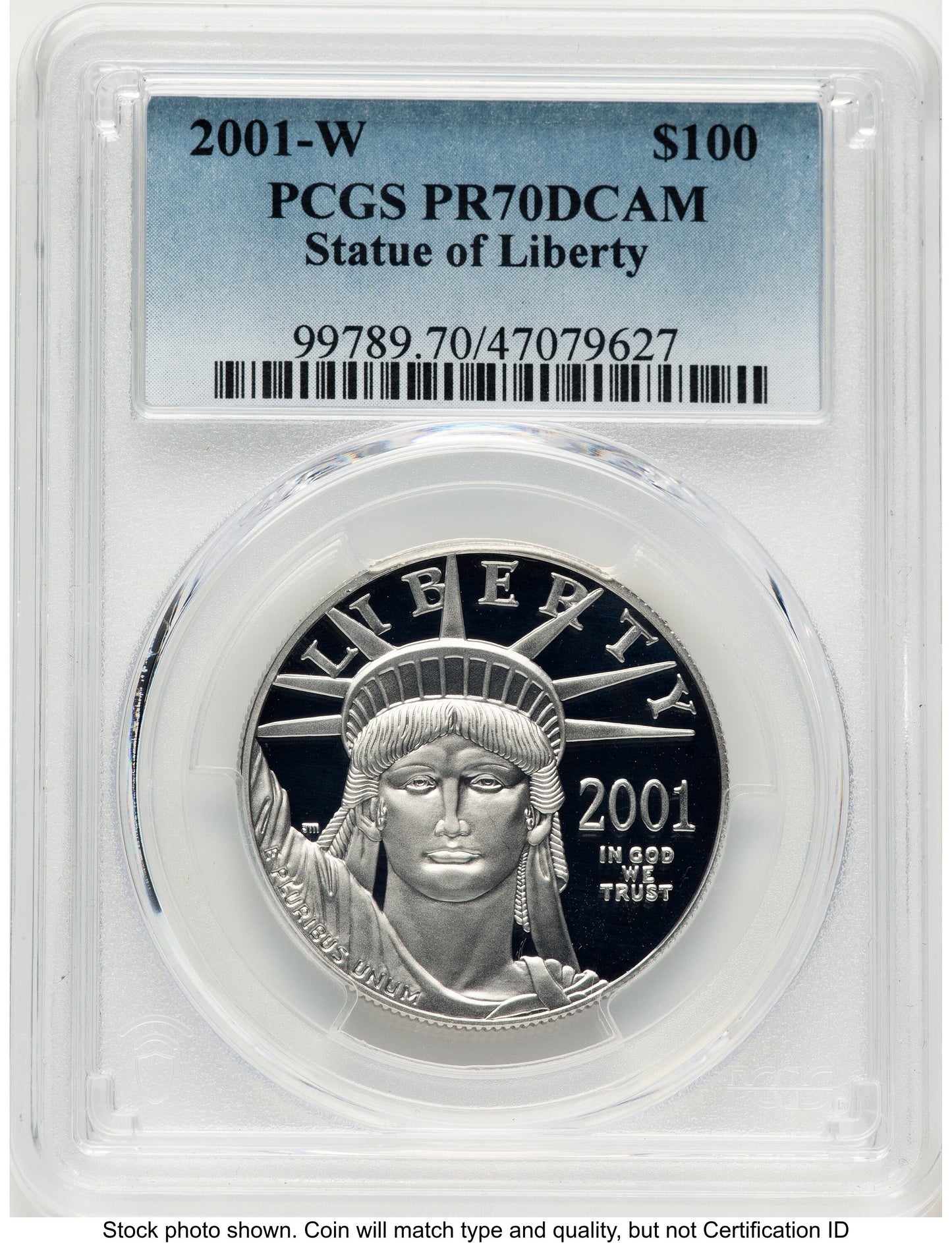 2001-W Proof Platinum Eagle 1 oz Blue Gradient PCGS PR70