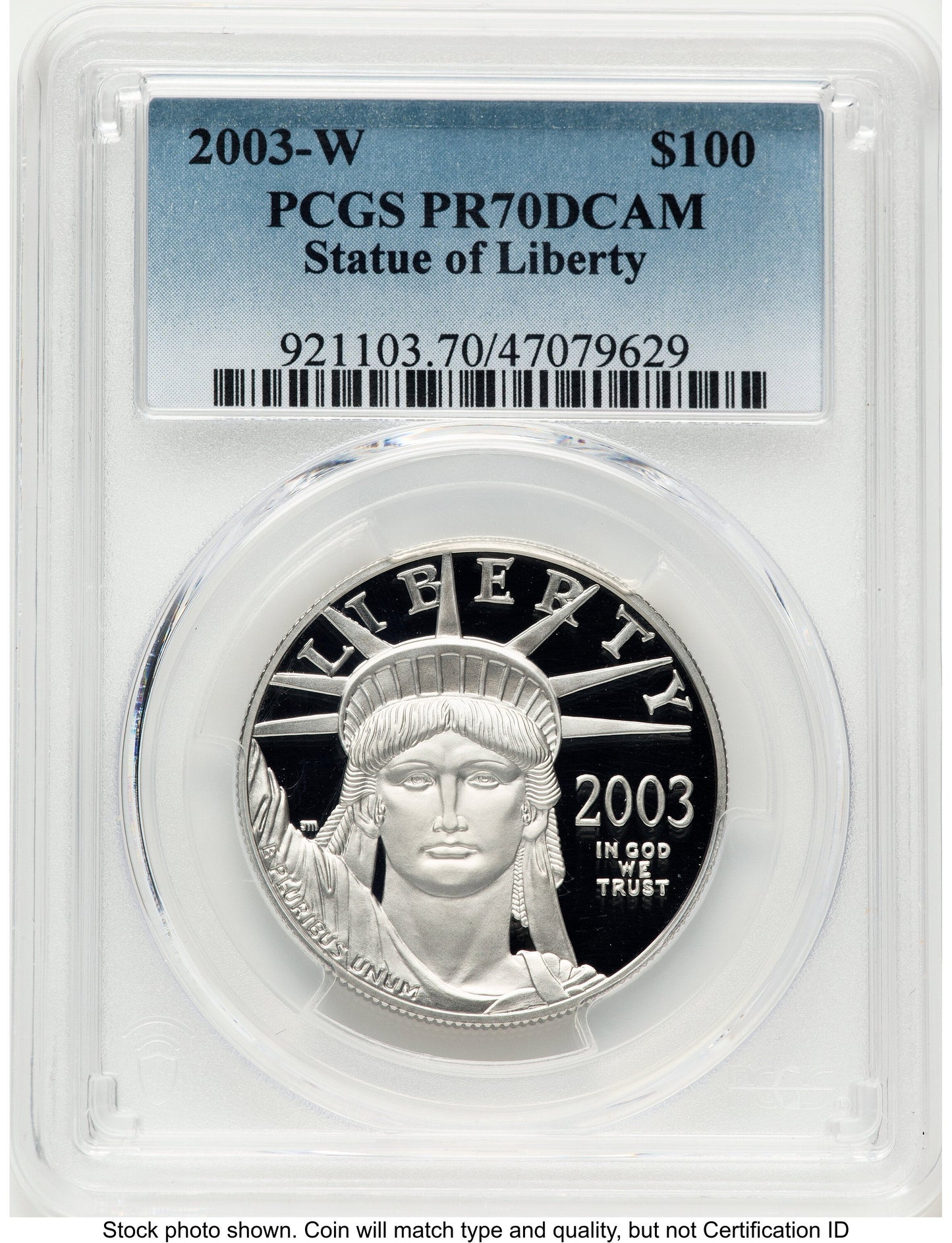 2003-W Proof Platinum Eagle 1 oz Blue Gradient PCGS PR70