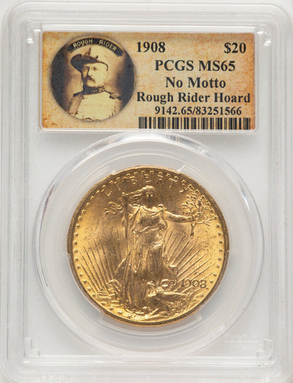 1908 $20 NO MOTTO Blue Gradient Saint-Gaudens Double Eagle PCGS MS65