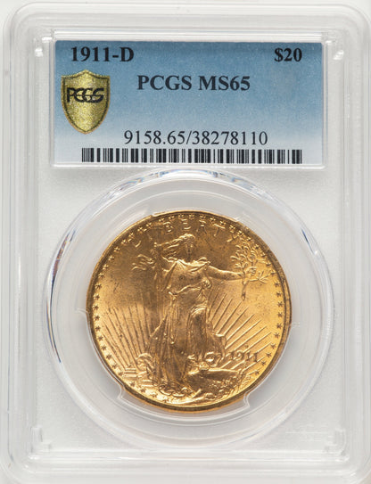1911-D $20 Blue Gradient Saint-Gaudens Double Eagle PCGS MS65