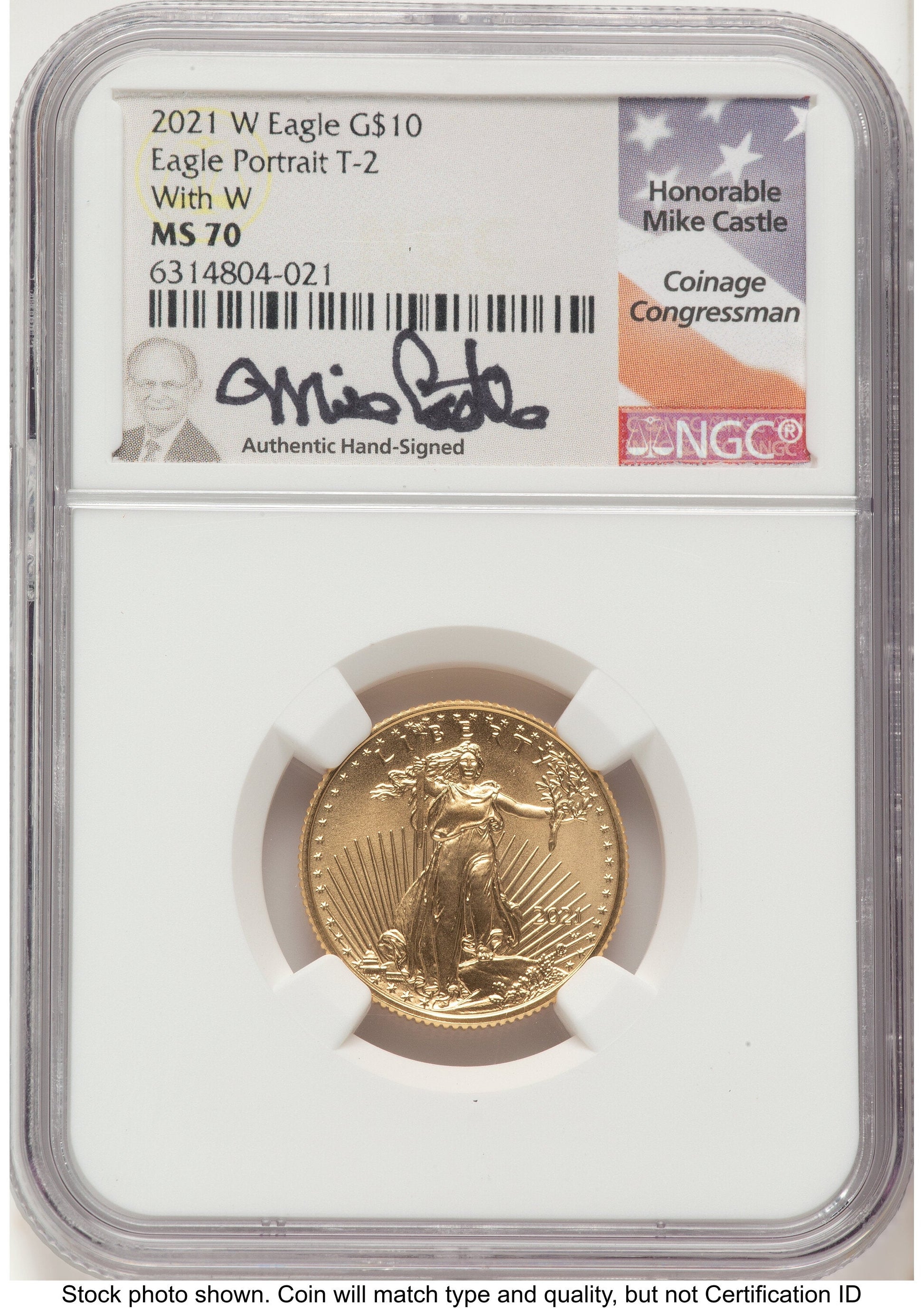 2021-W TY2 Gold Eagle 1/4 oz Unfinished Proof Dies Mike Castle NGC PF70