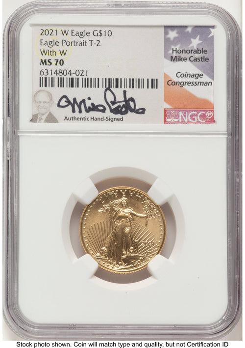 2021-W TY2 Gold Eagle 1/4 oz Unfinished Proof Dies Mike Castle NGC PF70