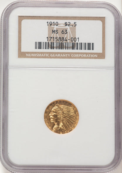 1910 $2.50 Indian Quarter Eagle NGC MS63