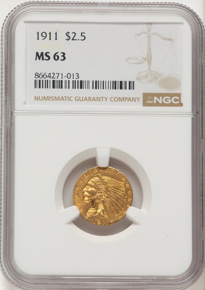 1911 $2.50 Indian Quarter Eagle NGC MS63