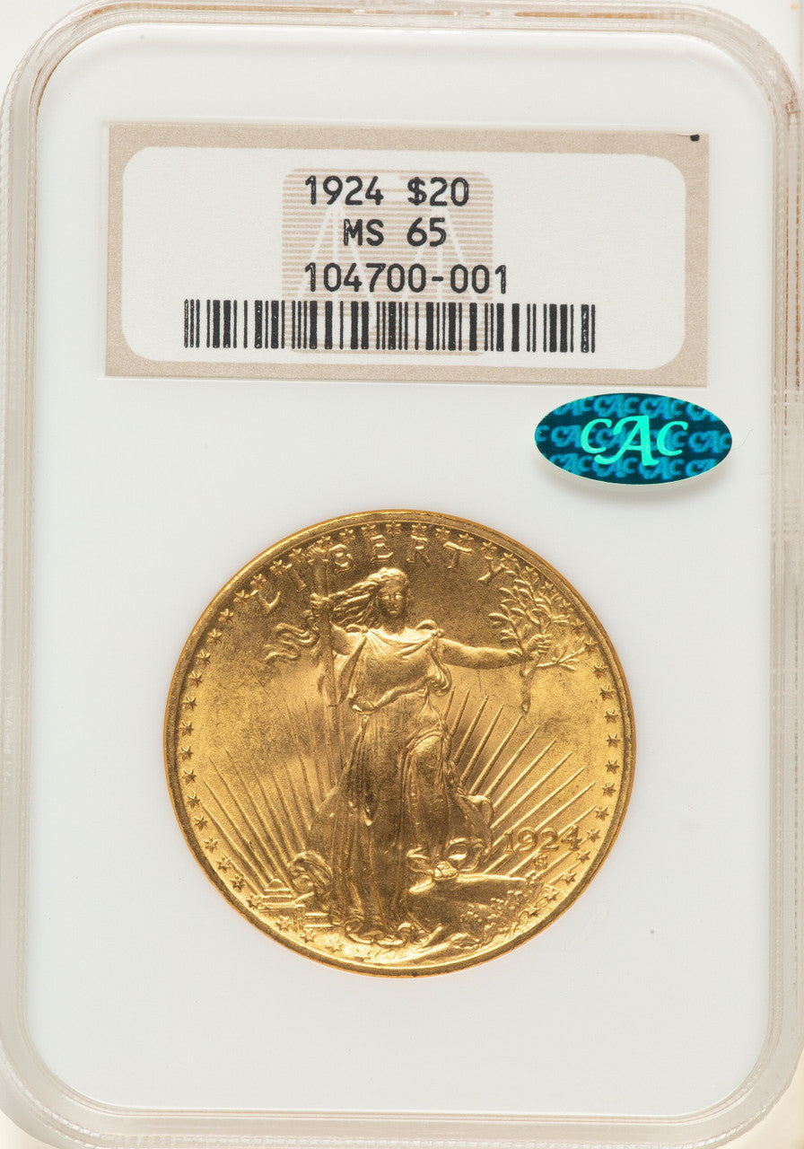 1924 $20 Saint CAC Brown Label Saint-Gaudens Double Eagle NGC MS65