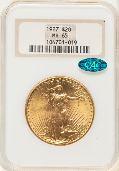 1927 $20 CAC Brown Label Saint-Gaudens Double Eagle NGC MS65