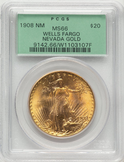 1908 $20 NO MOTTO Green Label Saint-Gaudens Double Eagle PCGS MS66