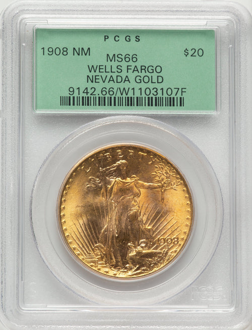 1908 $20 NO MOTTO Green Label Saint-Gaudens Double Eagle PCGS MS66