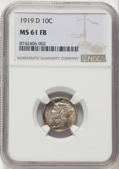 1919-D 10C FB Mercury Dime NGC MS61