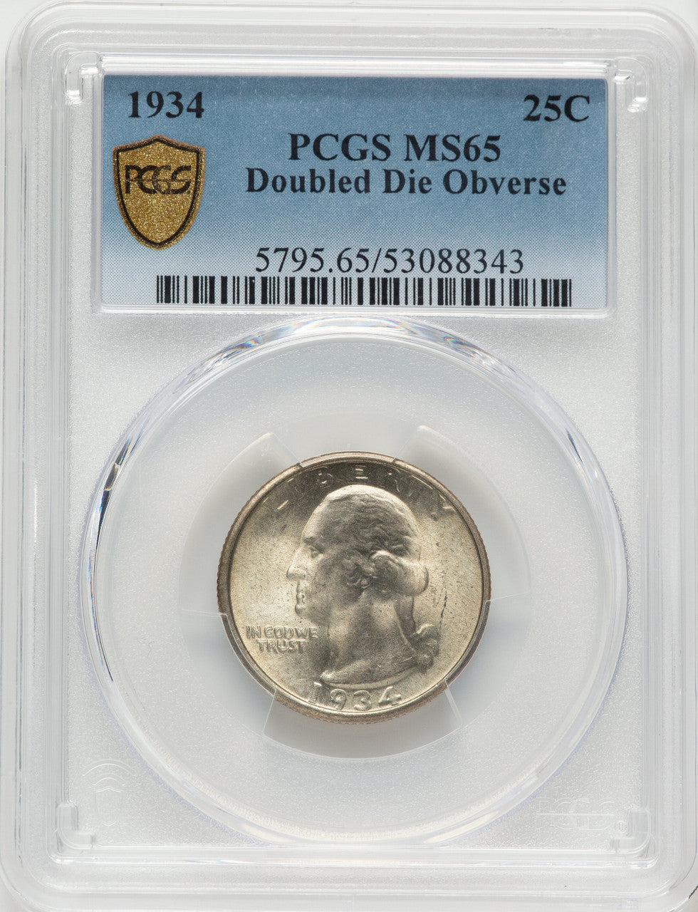 1934 Doubled Die Obverse Washington Quarter PCGS MS65