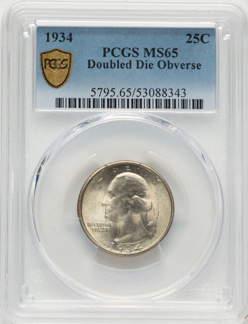 1934 Doubled Die Obverse Washington Quarter PCGS MS65