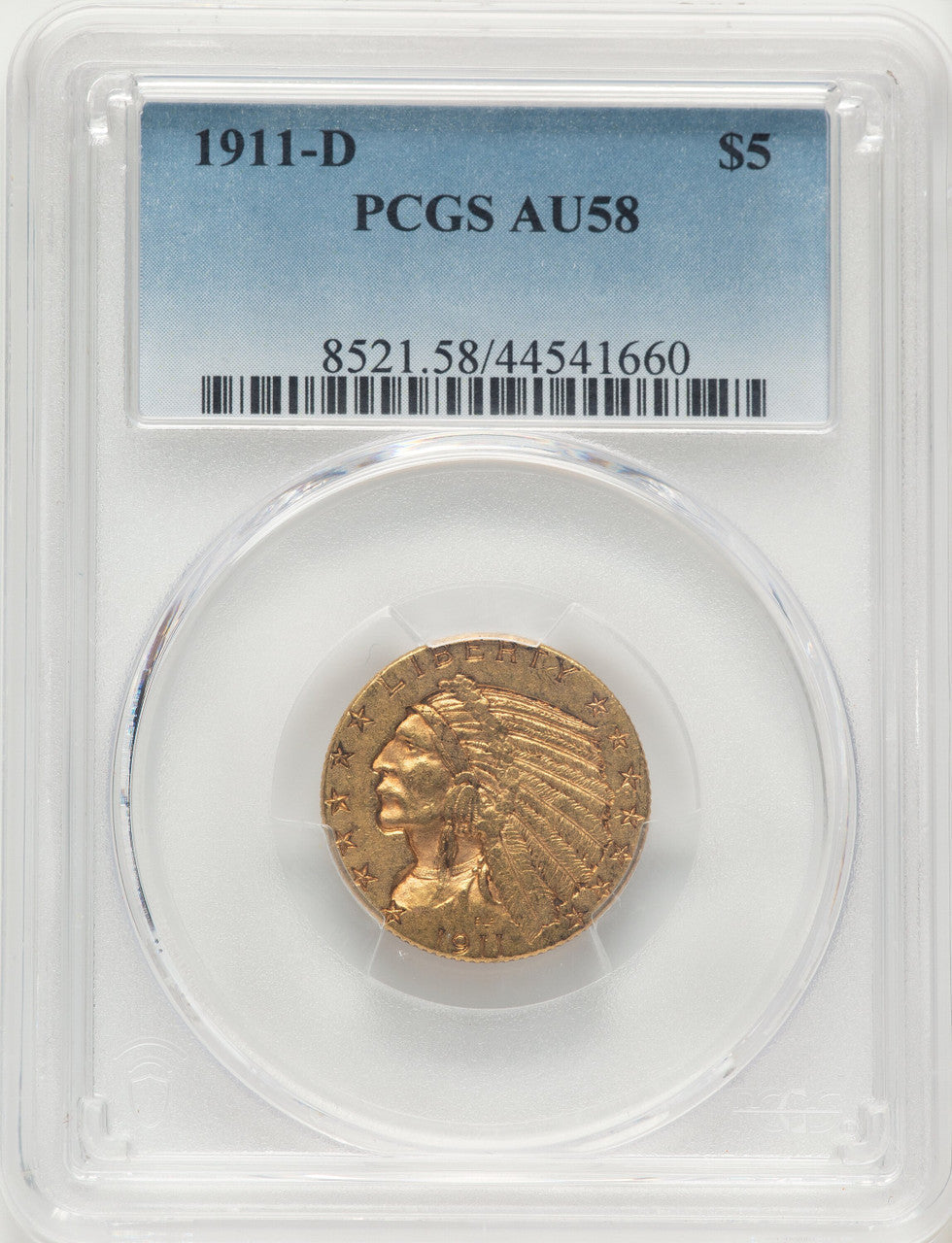 1911-D $5 Indian Half Eagle PCGS AU58