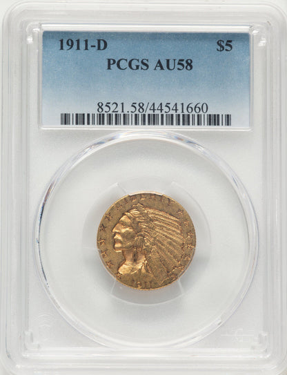 1911-D $5 Indian Half Eagle PCGS AU58