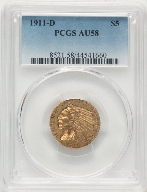 1911-D $5 Indian Half Eagle PCGS AU58