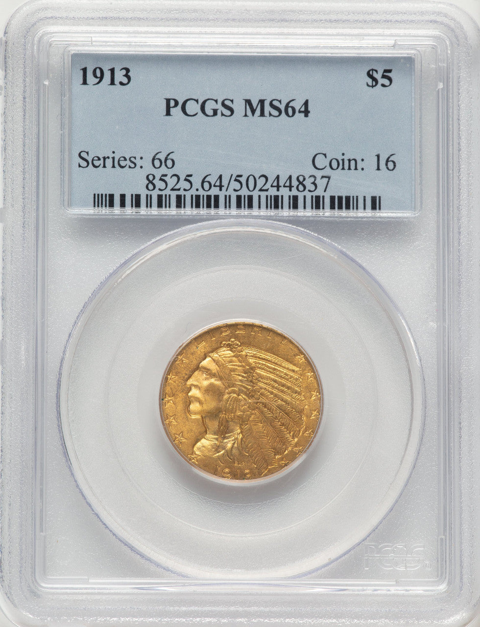 1913 $5 Indian Half Eagle PCGS MS64
