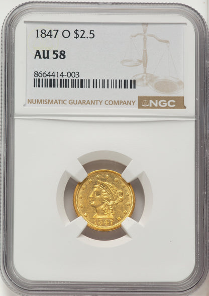 1847-O $2.50 Liberty Quarter Eagle NGC AU58