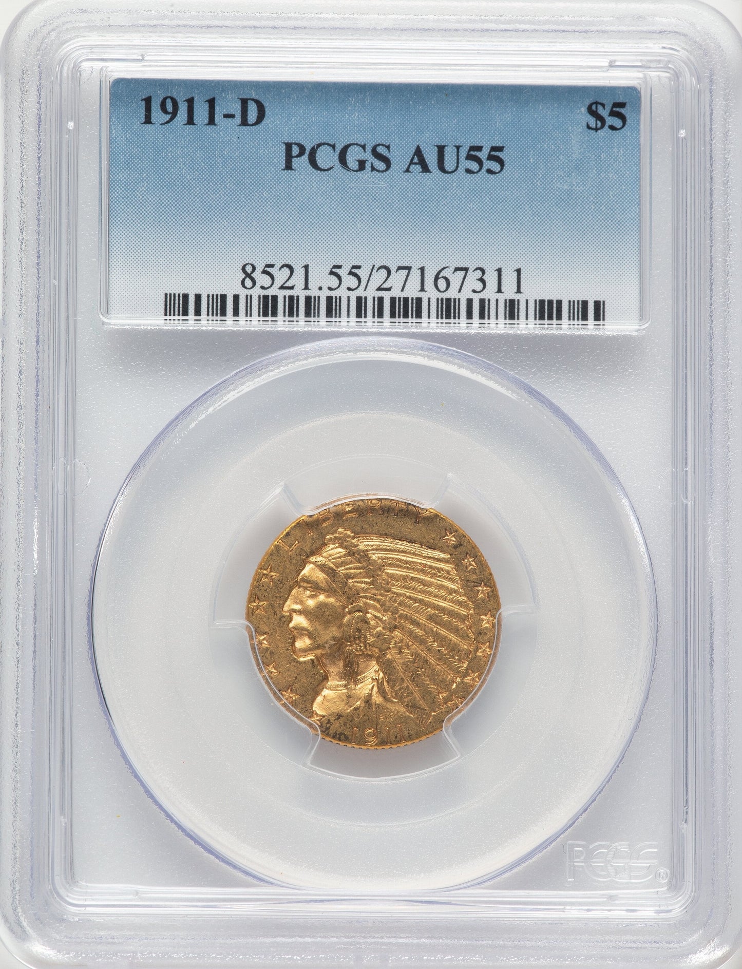 1911-D $5 Indian Half Eagle PCGS AU55