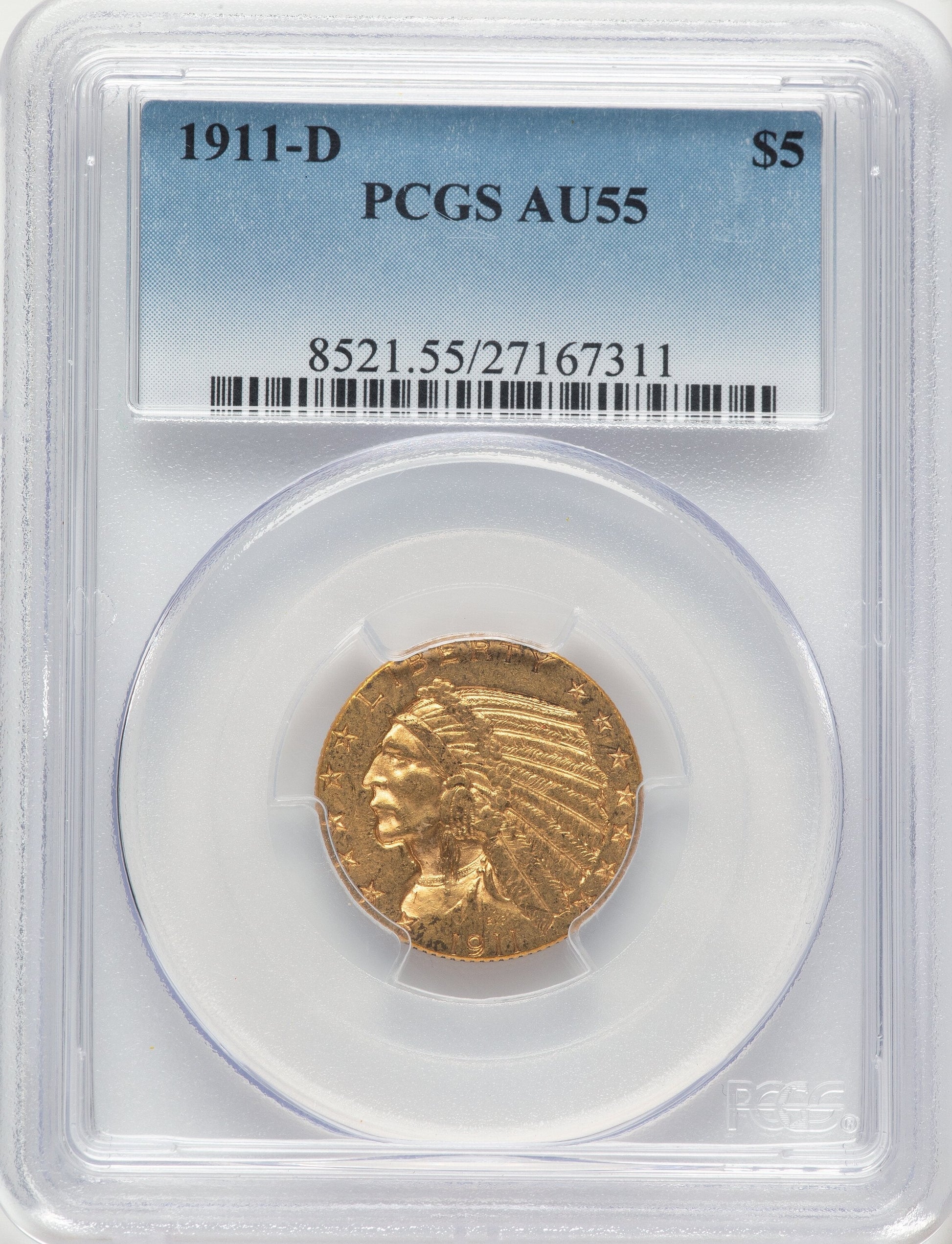 1911-D $5 Indian Half Eagle PCGS AU55