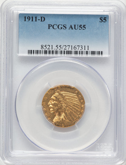 1911-D $5 Indian Half Eagle PCGS AU55