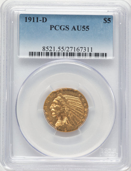 1911-D $5 Indian Half Eagle PCGS AU55
