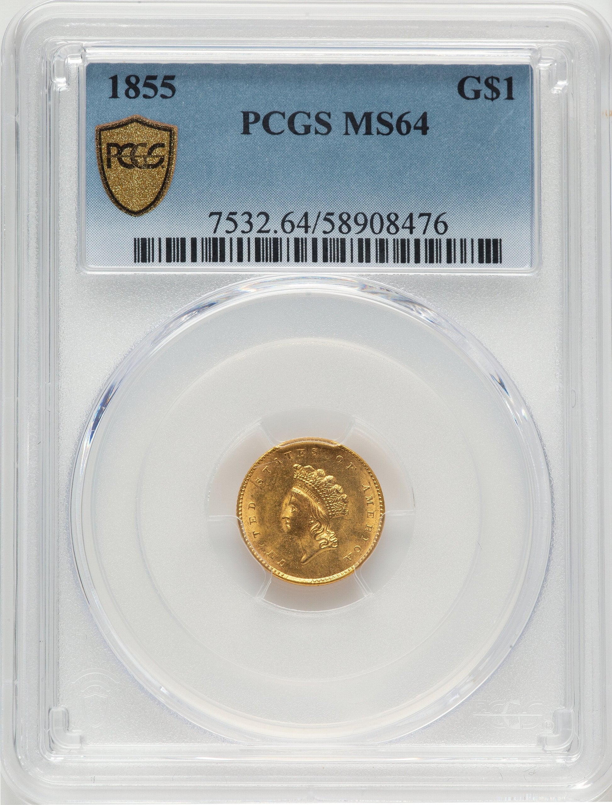 1855 G$1 Type Two Gold Dollar PCGS MS64