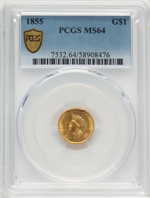 1855 G$1 Type Two Gold Dollar PCGS MS64