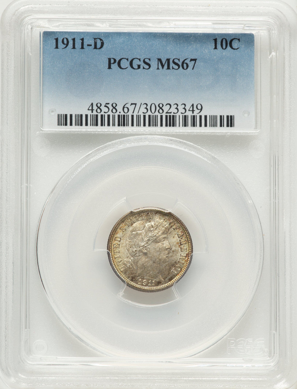 1911-D 10C Barber Dime PCGS MS67
