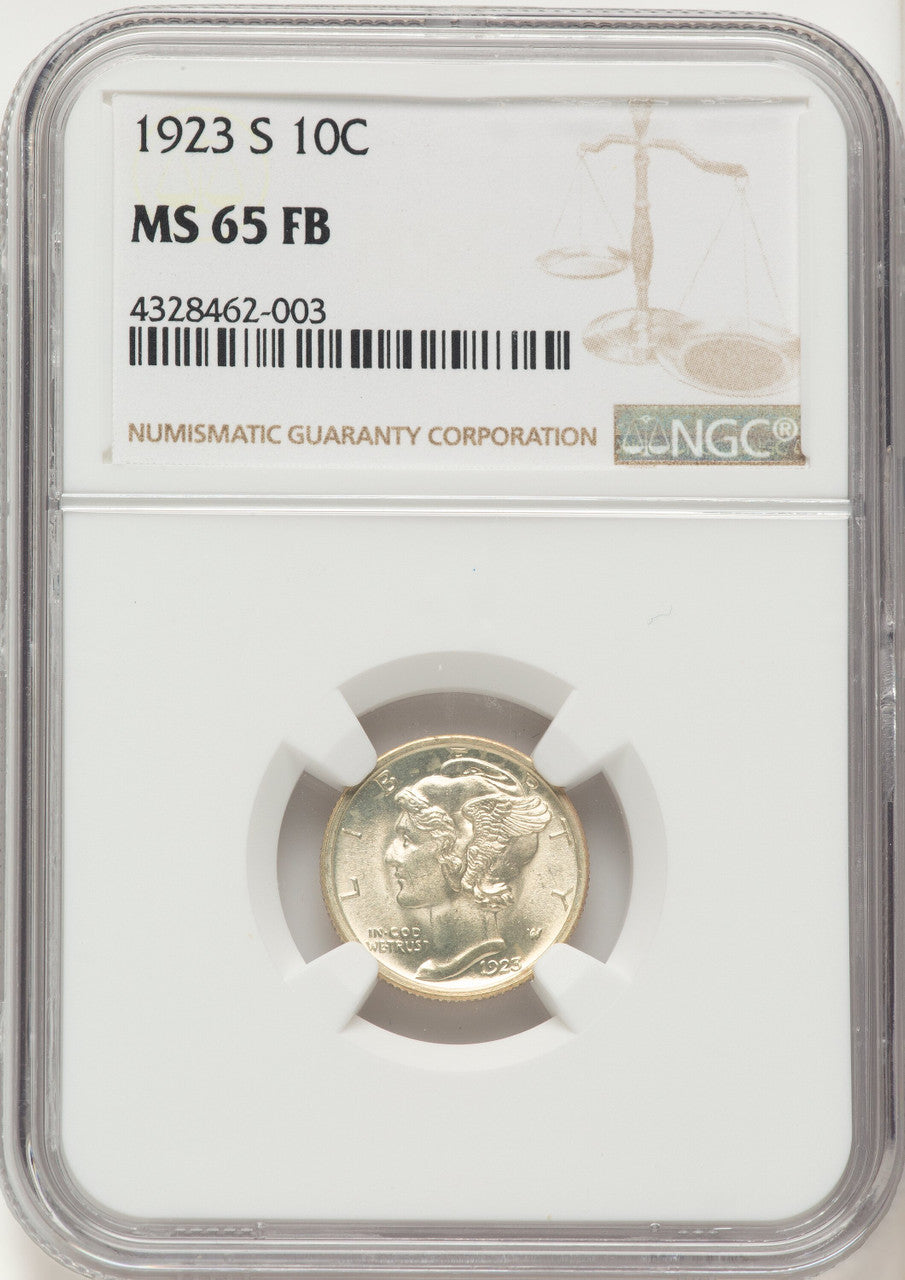 1923-S 10C FB Mercury Dime NGC MS65