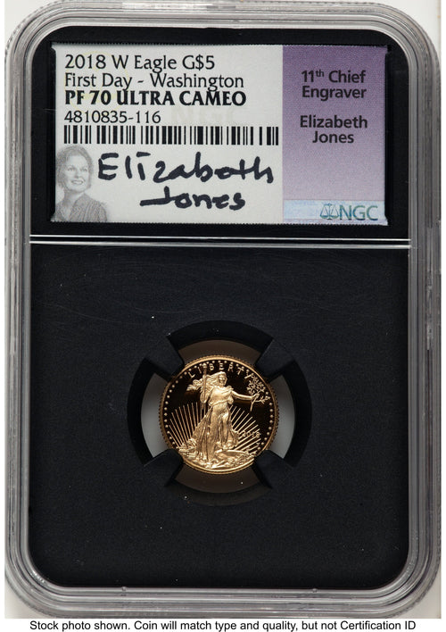 2018-W Proof Gold Eagle 1/10 oz FDI Elizabeth Jones Washington NGC PF70