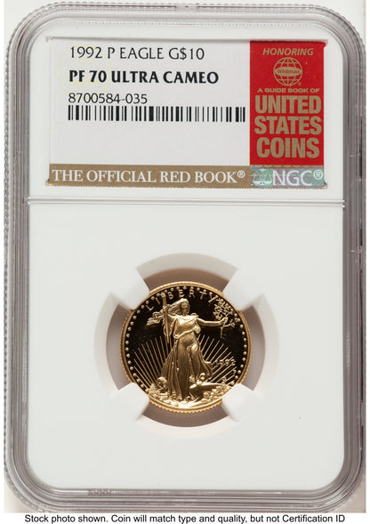 1992-P Proof Gold Eagle 1/4 oz Red Book NGC PF70