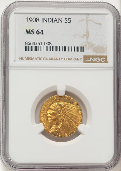 1908 $5 Indian Half Eagle NGC MS64