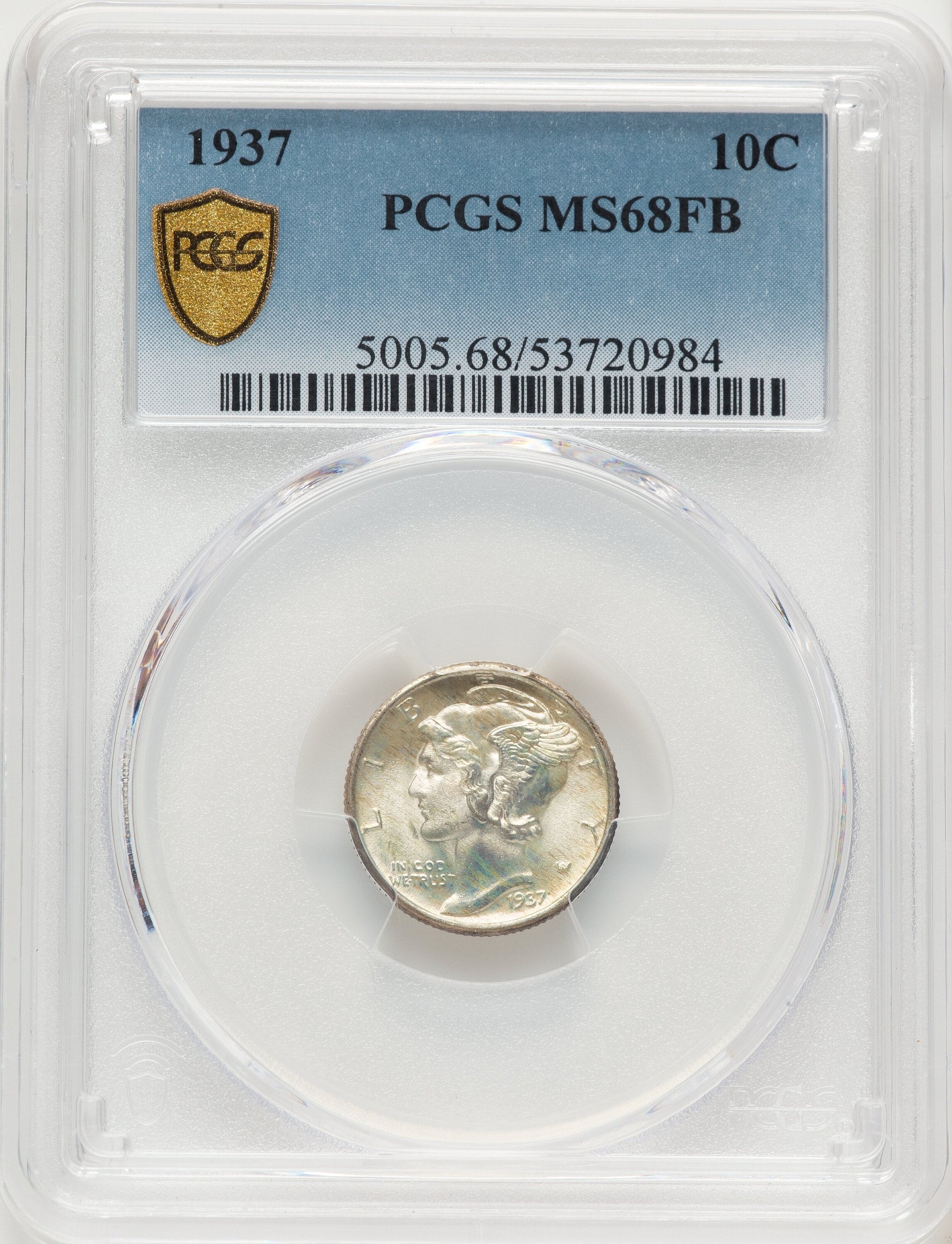 1937 10C FB Mercury Dime PCGS MS68
