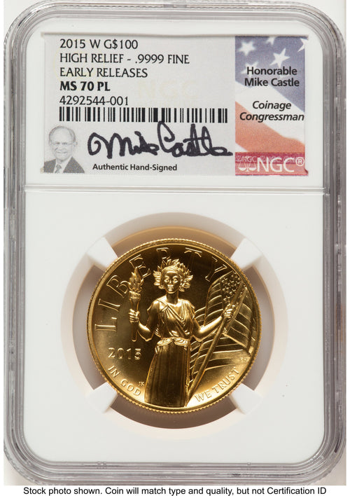 2015-W G$100 American Liberty High Relief PL ER Mike Castle NGC MS70