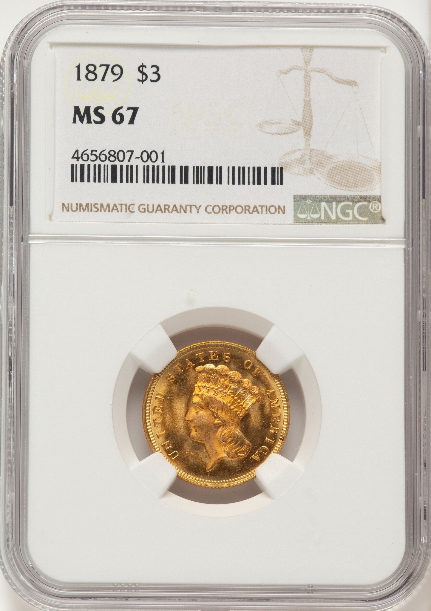 1879 $3 Brown Label Three Dollar Gold Pieces NGC MS67