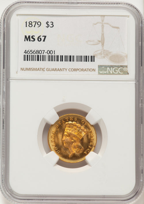 1879 $3 Brown Label Three Dollar Gold Pieces NGC MS67