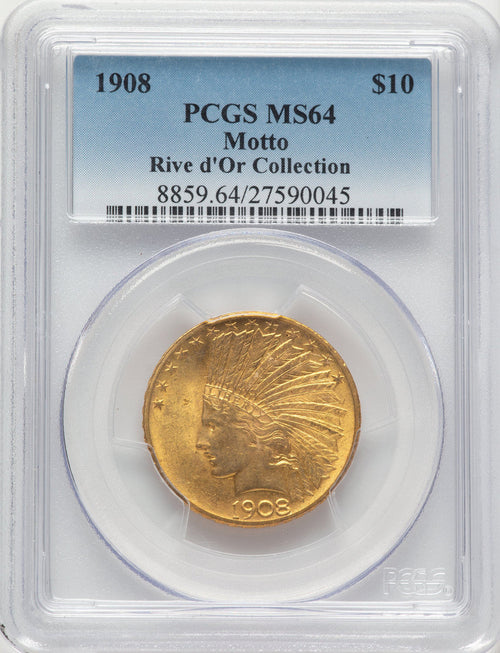 1908 $10 MOTTO Blue Gradient Indian Eagle PCGS MS64