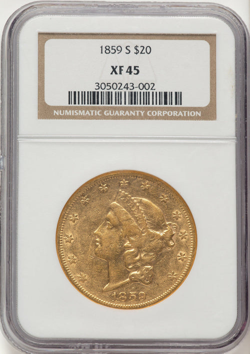 1859-S $20 Liberty Double Eagle NGC XF45