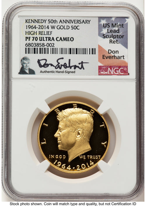 2014-W 50C Gold JFK 50th Anniversary Don Everhart Proof Kennedy Half Dollar NGC PR70