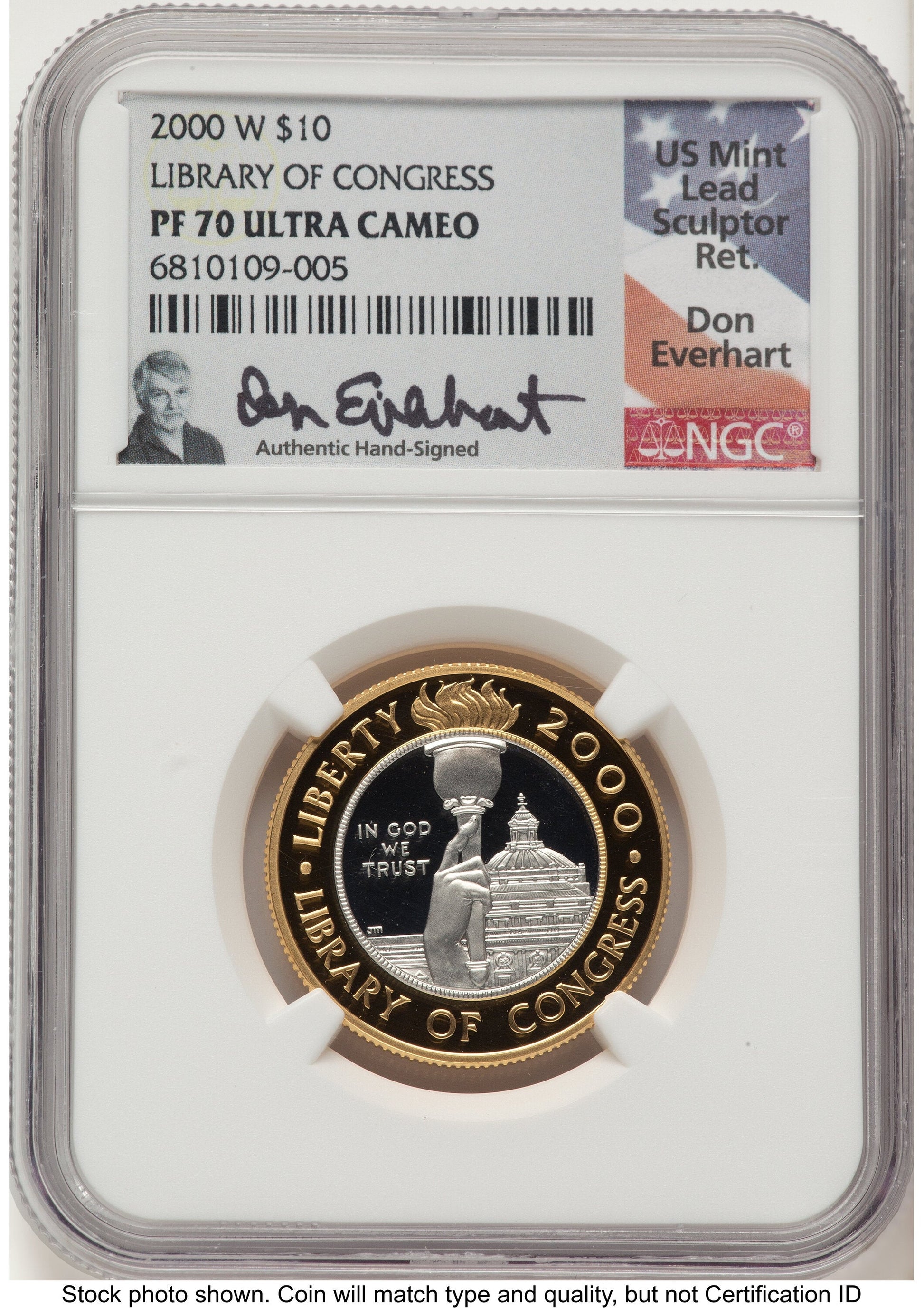 2000-W $10 Library of Congress Bi-Metallic Gold 0.2509 oz and Platinum 0.2509 oz Don Everhart Modern Issues NGC PF70