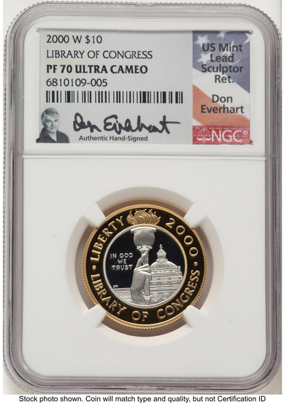 2000-W $10 Library of Congress Bi-Metallic Gold 0.2509 oz and Platinum 0.2509 oz Don Everhart Modern Issues NGC PF70