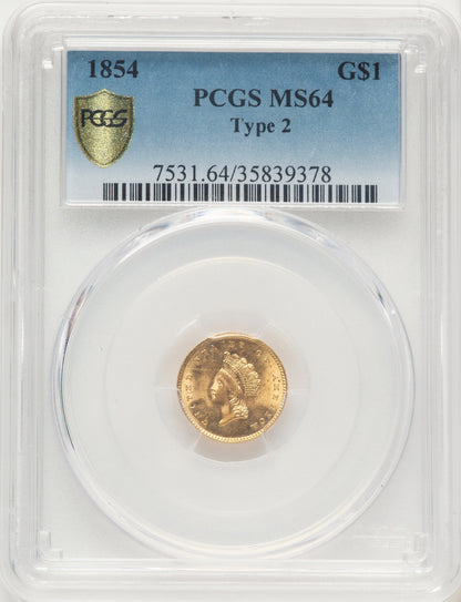1854 G$1 Type Two Gold Dollar PCGS MS64