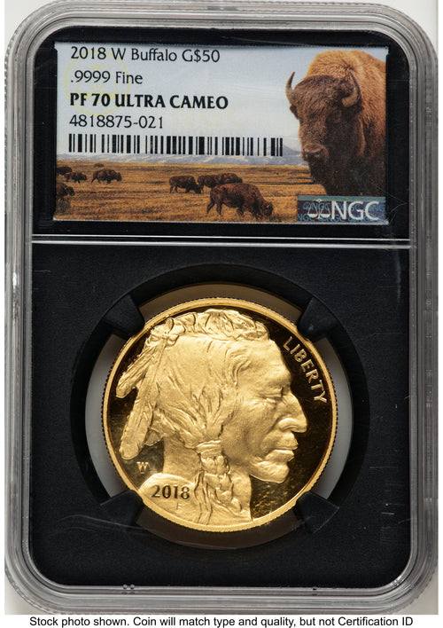 2018-W Proof Gold Buffalo 1 oz Bison Label NGC PF70
